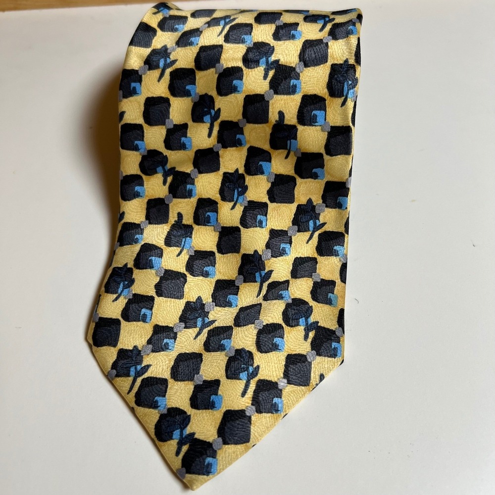 Firenze Mens Necktie Geometric Abstract Floral Yellow One Size